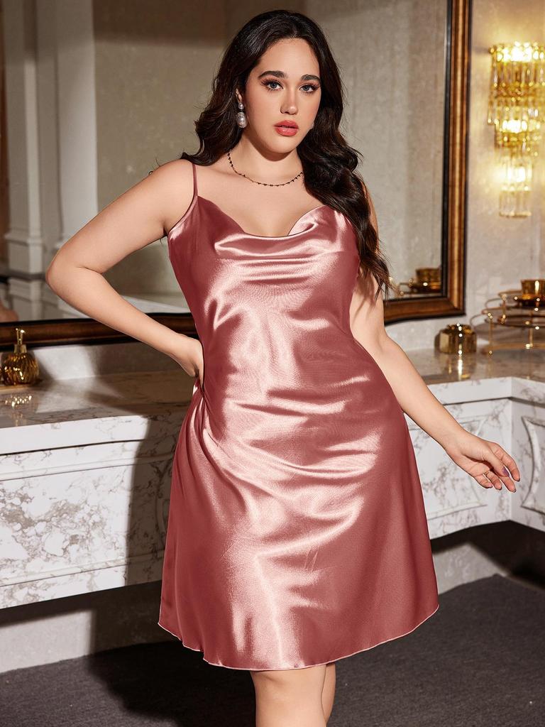 Danny Lin Plus Size Faux Silk Camisole Dress – Spring/Summer Printed Pajamas for Women