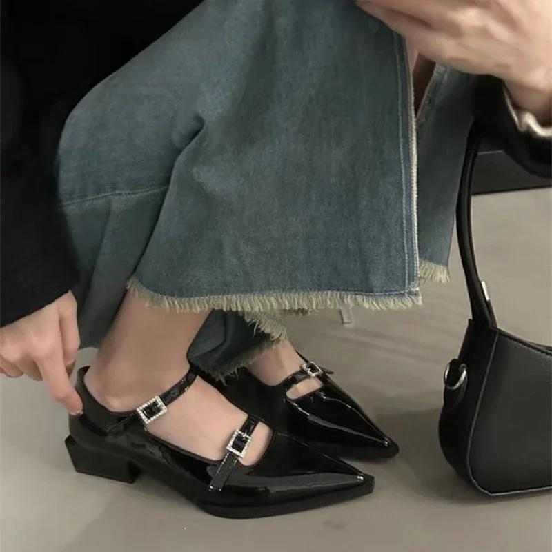 

2024 Autumn Pointed Toe Women Shoes Elegant Ladies Flat Heels Mary Jane Footwear Casual Loafers Shallow Ballerinas Retro Shoes 34 чорний