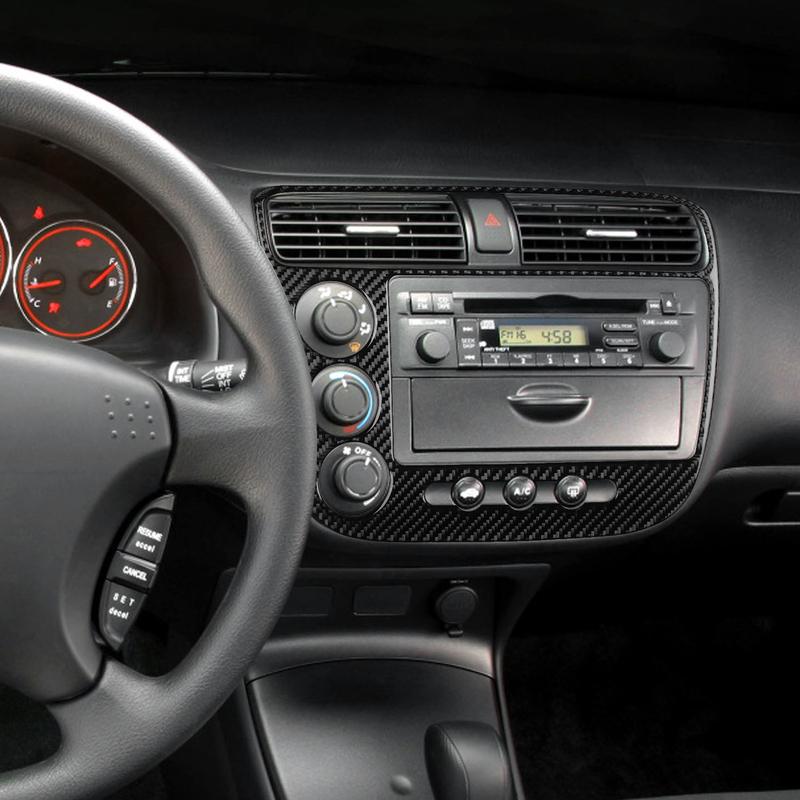 Real Carbon Fiber Compact Disc Panel Car Interior Accessories Cover Sticker Automotive Trim For Honda Civic 2003-2005