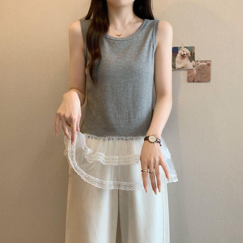 

Танк-топ для балета с кружевной отделкой в корейском стиле для женщин - Модный тренд лета 2025 One Size (Recommended for up to 125 lbs) серый