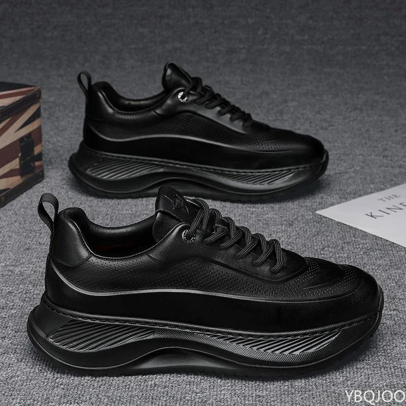 Fashion Men's Summer leather sneakers Trendy versatile dad shoe Casual non slip running shoes Fashion height increasing Male shoes Homme