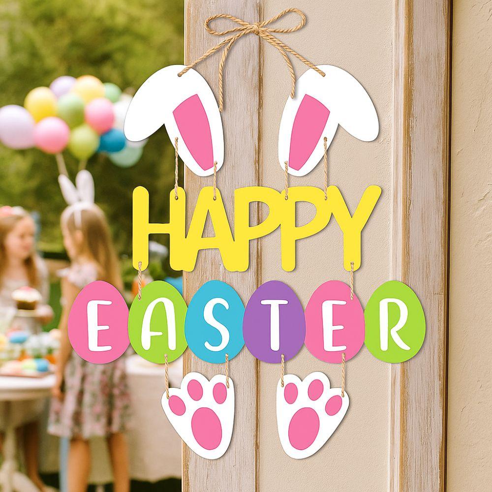 Funny Cartoon Easter Door Hanging Colorful Paper Easter Party Door Sign Handmade Rabbit Door Wall DIY Pendants Garden Decoration