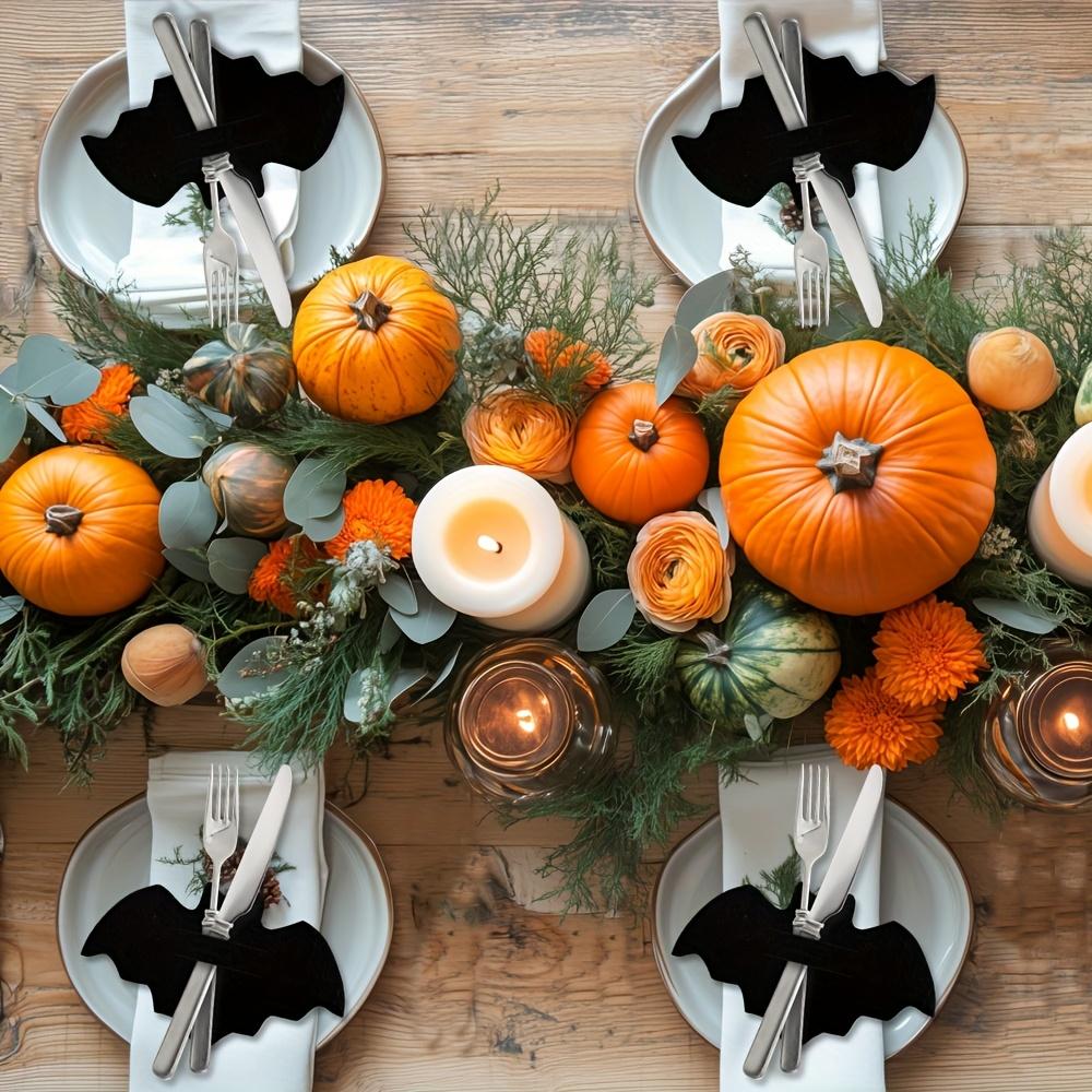 Halloween Schwarze Fledermaus Tischsets, Messer- und Gabelhalter, Süßigkeiten-Clips, Geeignet für verschiedene Anlässe einschließlich Zuhause, Küche, Hotel