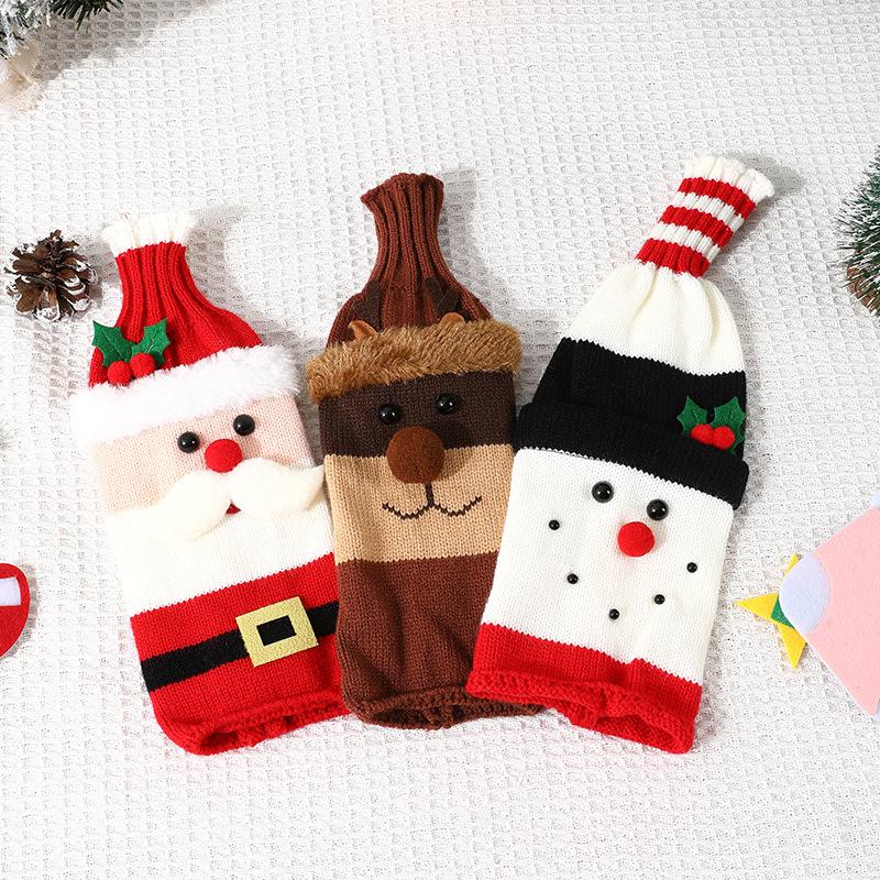 1/3PCS Christmas Wine Bottle Cover Set Santa Snowman Woven Wine Bottle Bags For Christmas Party Dinner Table Decorations Gifts