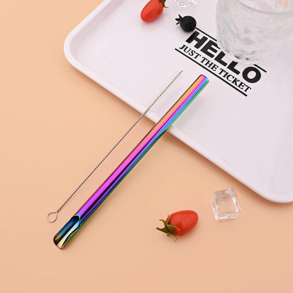 2Pcs/Set Reusable Drinking Straw Stainless Steel Straw Wide Metal Straws Set Milkshake Bubble Tea Straw with Cleaner Brush