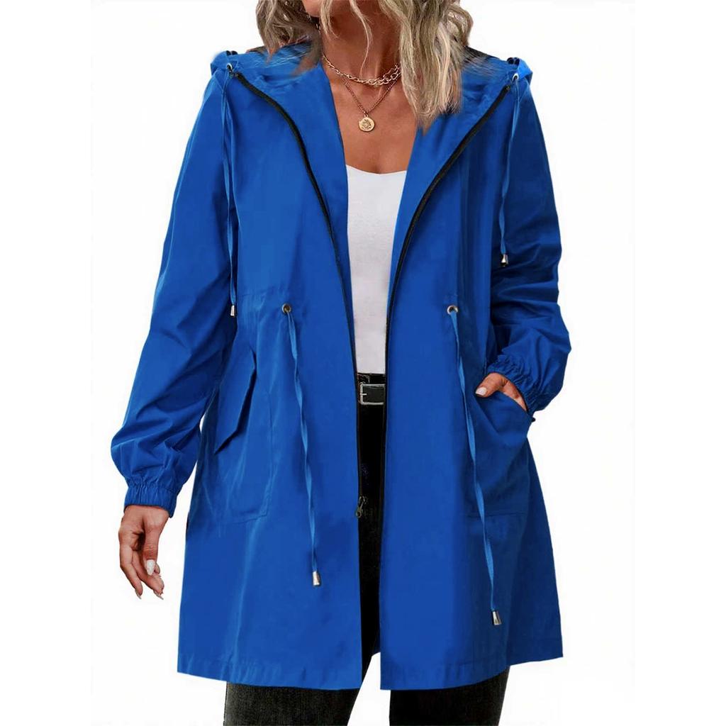 Womens Raincoats With Hood Lightweight Outdoor Hooded Windbreaker Trench Coat Jacket Plus Size