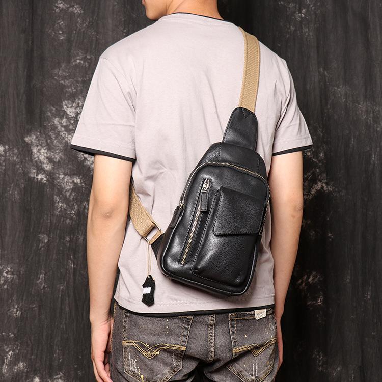 Leather Men'S Bag Women'S Cowhide Close-Fitting Usb Port Breast Bag Soft Leather Shoulder Backpack Large-Capacity Messenger Bag