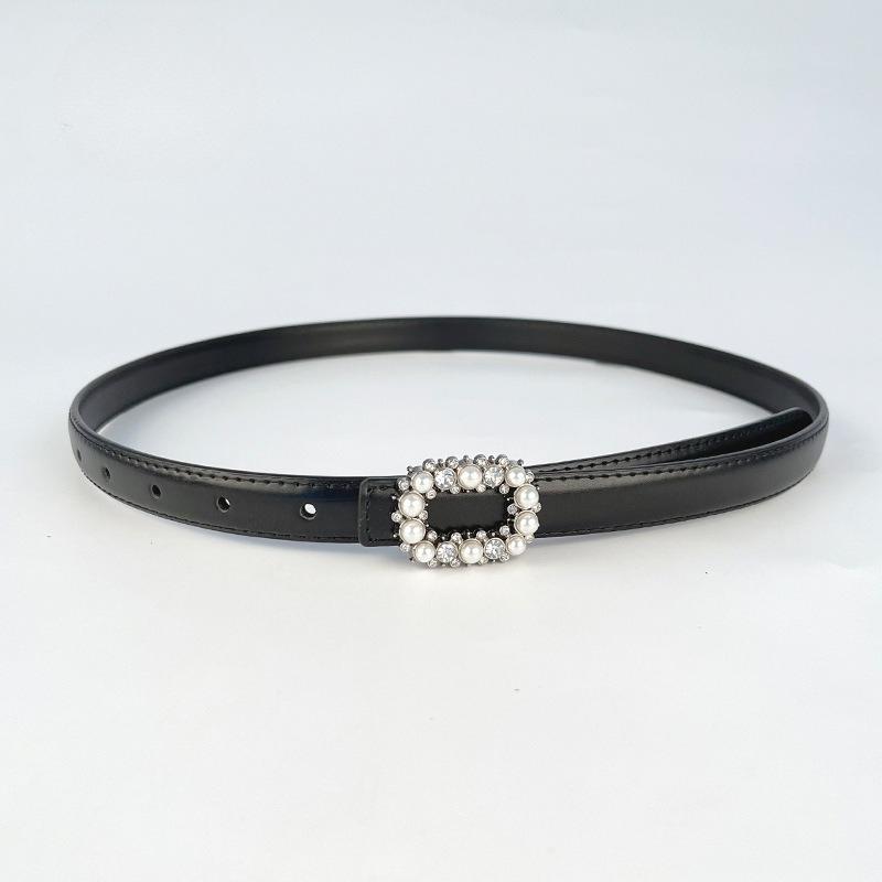 Slim Genuine Leather Women's Belt Decorative Casual Pants Jeans Inlaid with Pearl Rhinestones Sweet and Fashionable Women's Belt