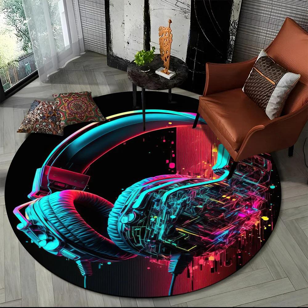 Colorful Musical Note Music Score Cartoon Round Carpet Rug for Living Room Bedroom Kids Playroom Decor,Pet Area Rug Non-slip Mat
