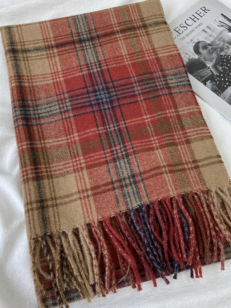 Autumn Winter Women Knitted Scarf Headscarf Lady Men Casual Preppy Rainbow Plaid Tassel Scarve Mujer Male Wrap Shawl New Korean
