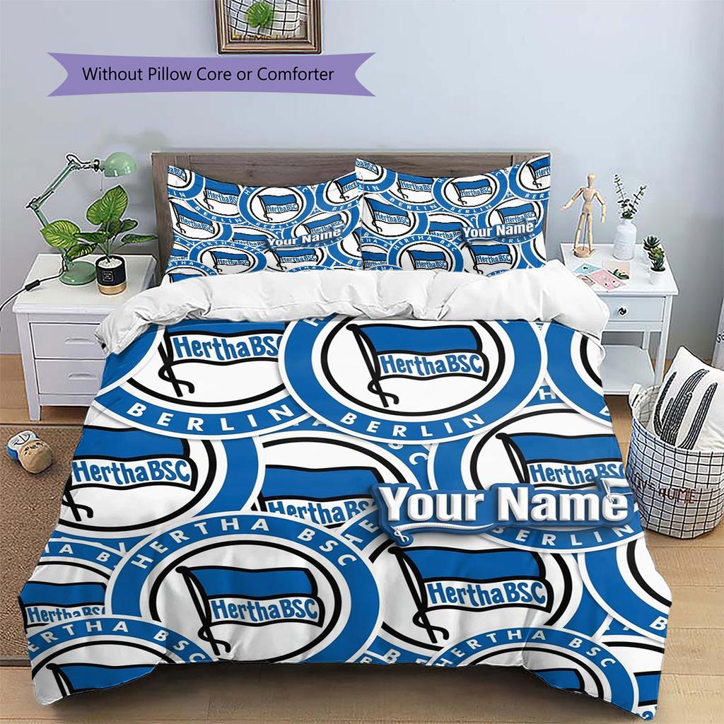 Hertha BSC Custom Name Pattern Bedding,Quilt Set Quilt Cover Pillowcase Home Birthday Gift(1 * Duvet Cover + 2 * Pillowcase, Without Core)