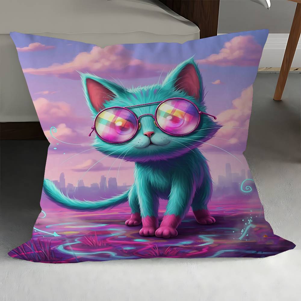 

Cute Funny Rainbow Alien Cat Pillow Covers Cartoon Sofa Decorative Home Double-sided Printing Short Plush Cute Cushion Cover 12x12Inch