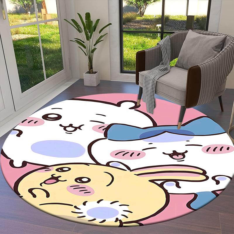 Chiikawa runder Teppich, Teppich für Wohnzimmer Schlafzimmer Sofa Spielzimmer Dekor, rutschfeste Bodenmatte