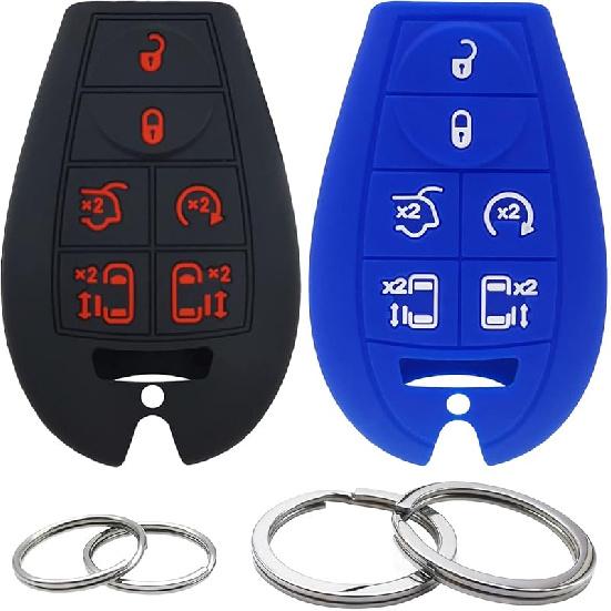 2Pcs Silicone 7 Button Key Fob Cover Remote Case Keyless Protector Compatible with Dodge Challenger Charger Durango Grand Caravan Journey Magnum Ram