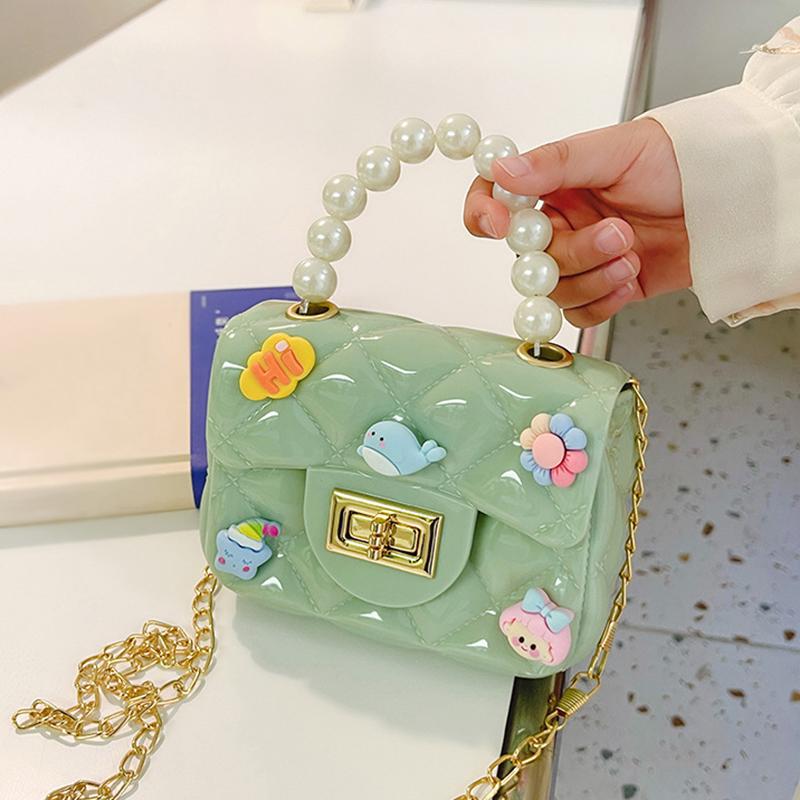 Baby Girl's Bag Bead Handle Shoulder Bag Children's Crossbody Bag Kids Bag With Self-Adhesive Patch