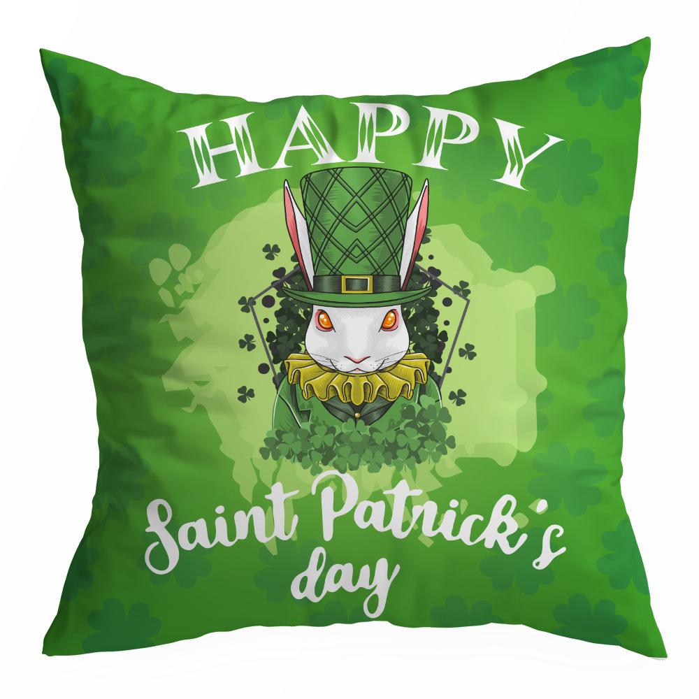 St. Patrick's Day Peach Skin Velvet Pillowcase, Green Four-leaf Clover Printed Sofa Pillow Cushion