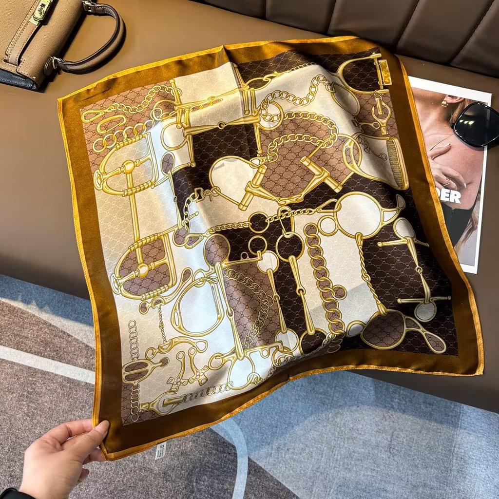 53Cm Floral Printed Silk Square Scarf Women'S Fashionable And Versatile Printed Scarves High-End Decorative Scarf Shawl Kerchief