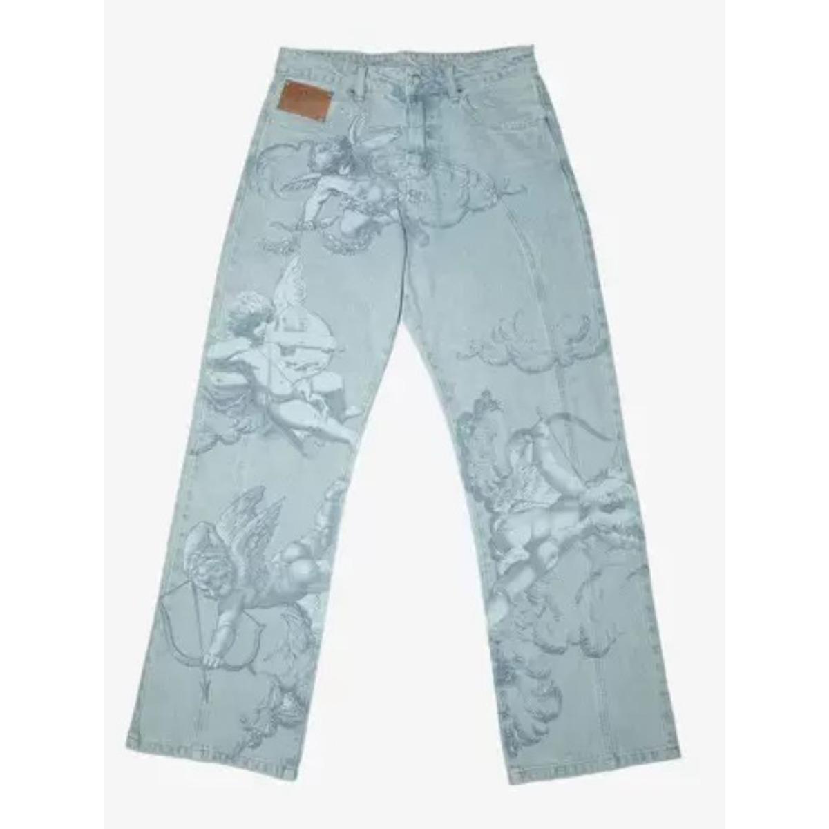 STREETRICH Y2k Ретро Мешковатые Джинсы Модные Джинсы с Узором Купидон Ангел Мужские Женские Брюки Американский Хип-Хоп Уличная Одежда Унисекс Повседневные Прямые Джинсы S