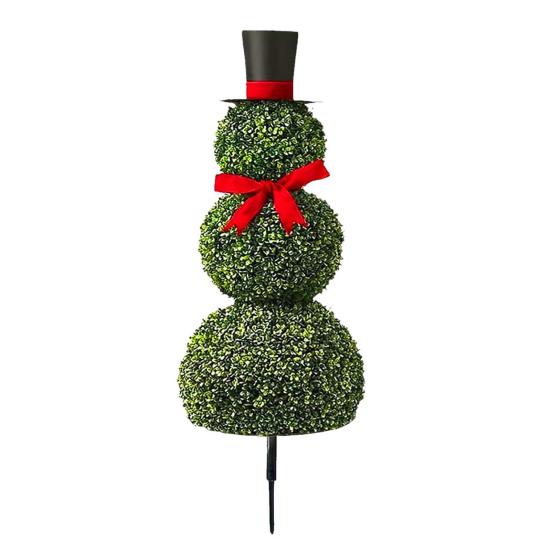 Christmas Snowman Topiary Artificial Snowman Shaped Topiary Tree Pot with Red Bow Santa Hat for Indoor Outdoor Home Porch Yard Holiday Decor