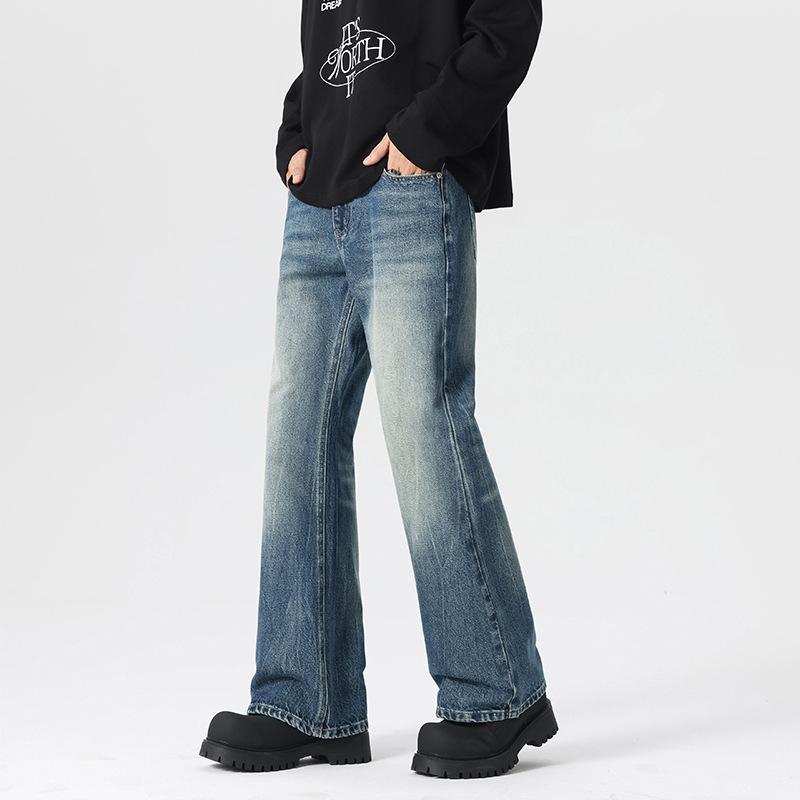Trendy brand fashion men's and women's jeans autumn and winter new American retro high street casual micro-pull denim trousers men