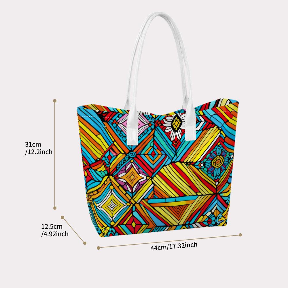 Vibrant Geometric Pattern Tote Bag Fashion Portable Casual Large Capacity Daily Shoulder Handbag for Women