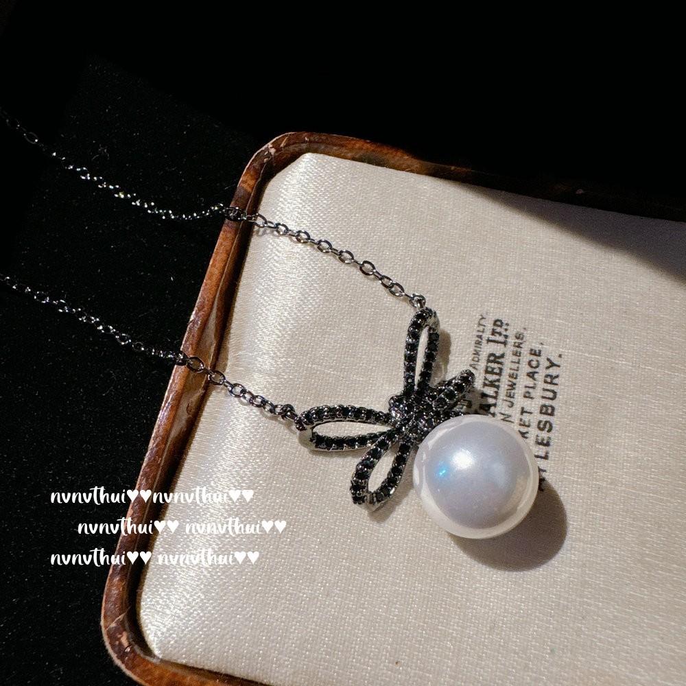 Nvnvthui Mermaid Tears Piano Black Bow Gem Pearl Necklace, Cortez, Deep Sea Bead Earrings