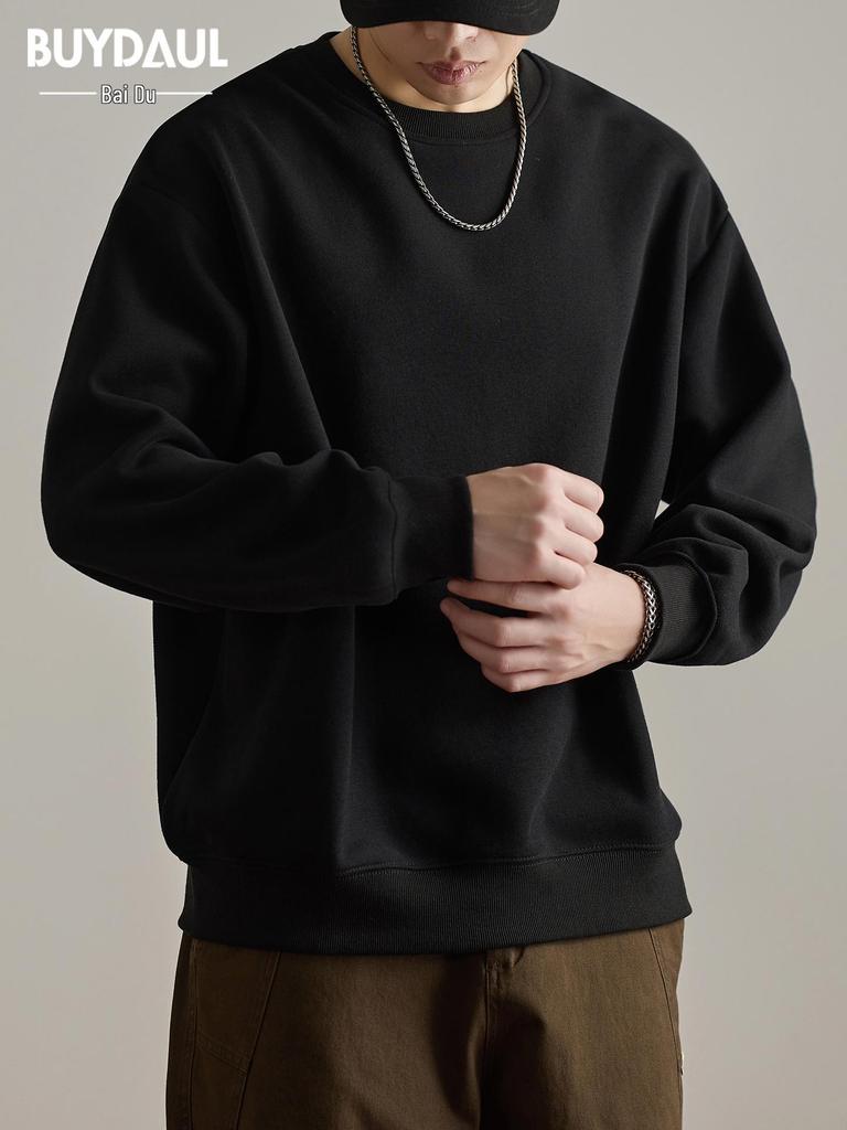 Men's American Style Heavyweight Crewneck Sweatshirt - New Autumn Arrival, Trendy, Loose, Solid Color, Versatile Casual Base Layer.