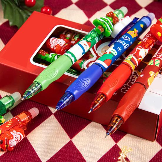 6 Stück Weihnachten Radierbare Gelstifte Niedliche Einziehbare Blaue Tintenstifte mit 0,5 mm Feiner Spitze Cartoon Schulbürobedarf