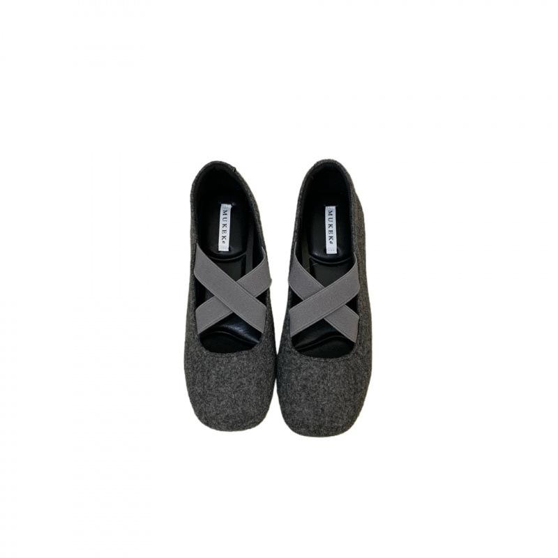 Woolen gray inner height increase single shoes with skirt Mary Jane shoes ballet French shoes spring and autumn soft women's shoes