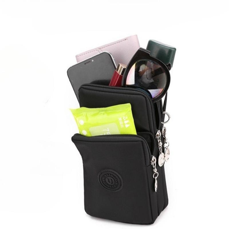Women Small Crossbody Phone Bag Multi Pocket Waterproof Nylon Mini Shoulder Bag with 3 Zipper Compartments for Daily Travel
