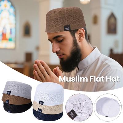 1Pc Polyester Worship Daily Wear Flat Top Soft Men Breathable Religious Muslim Prayer Hat