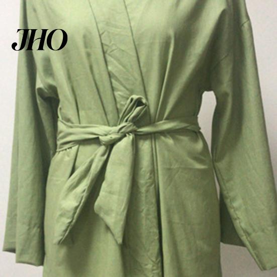 Short Dress Lace Up Robe Long Sleeve Women Cardigan V Neck Solid Color Mini Streetwear