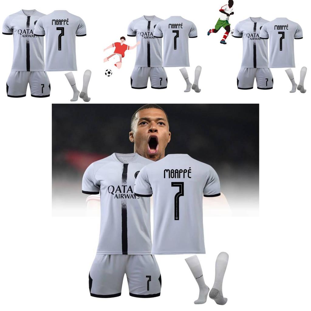 2023 Paris Auswärts Grau Fußballtrikot Messi Mbappe Neymar Polyesterfaser Größen 16-28 Xs-2xl