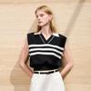 San Cai Women's Striped Color-block Polo Collar Knit Vest