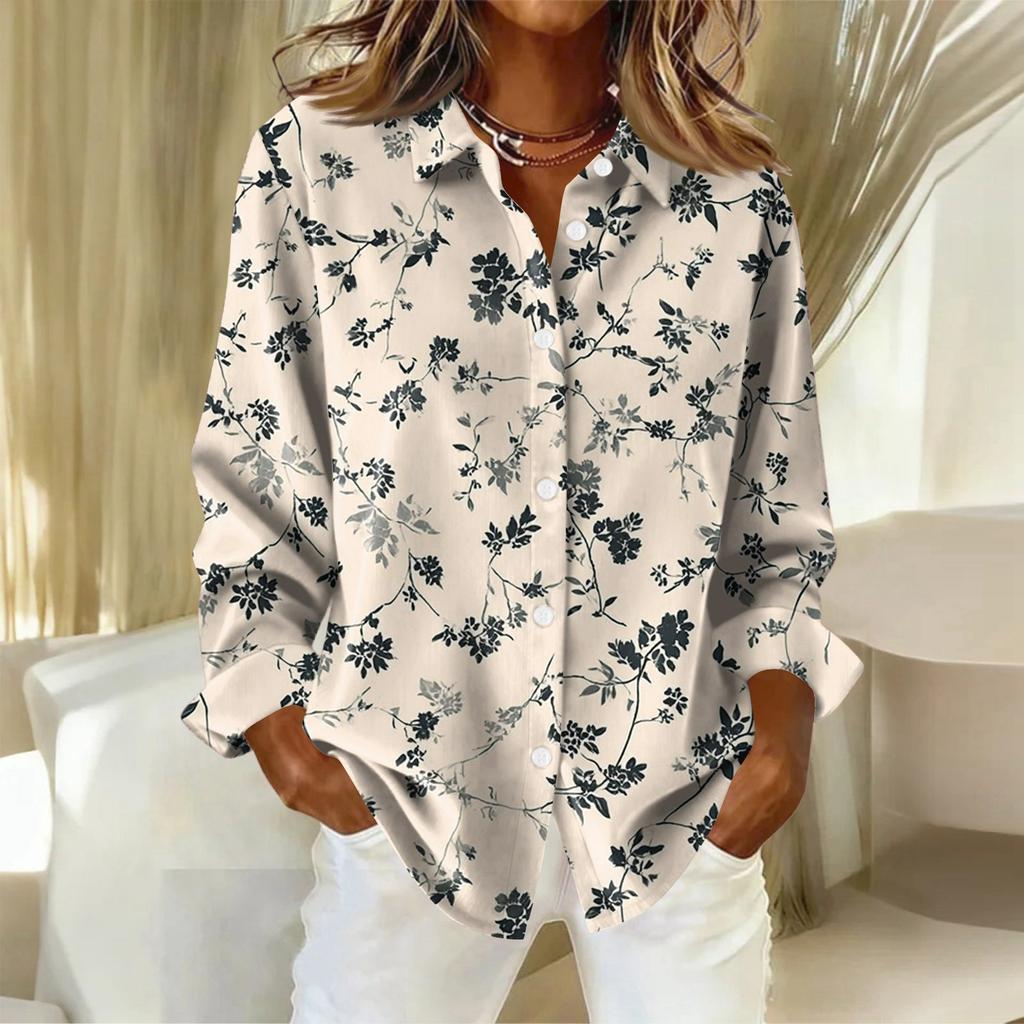 Dámská košile s knoflíky s květinovým potiskem, ležérní košile s dlouhým rukávem, halenky, ležérní základní topy plus size