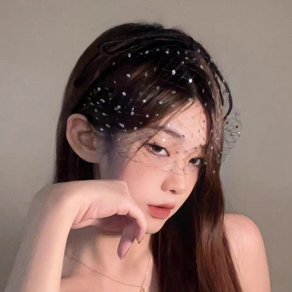 Bowknot Bow Headband Cloth Rhinestone Headband Fashion Bride Veil Hair Hoop  Female