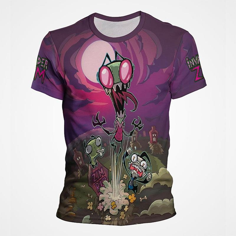 Cartoon Anime Invader Zimní tričko Pánské léto Krátký rukáv Cool Tričko s 3D potiskem Funny Dib Membrane Tops Trička