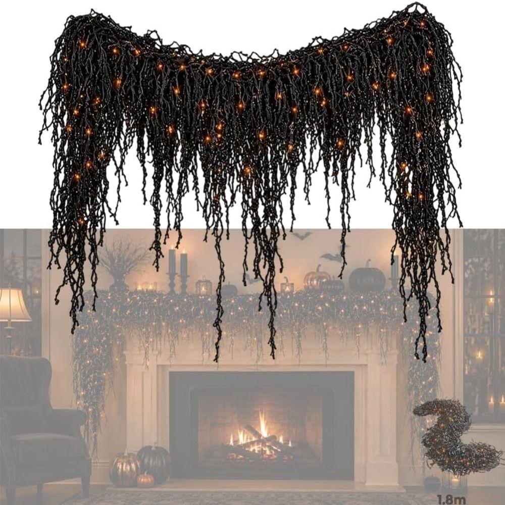 Warm White LEDs Gothic Vine Garland with LED Lights Artificial Autumn Hanging Display Mantel Decor