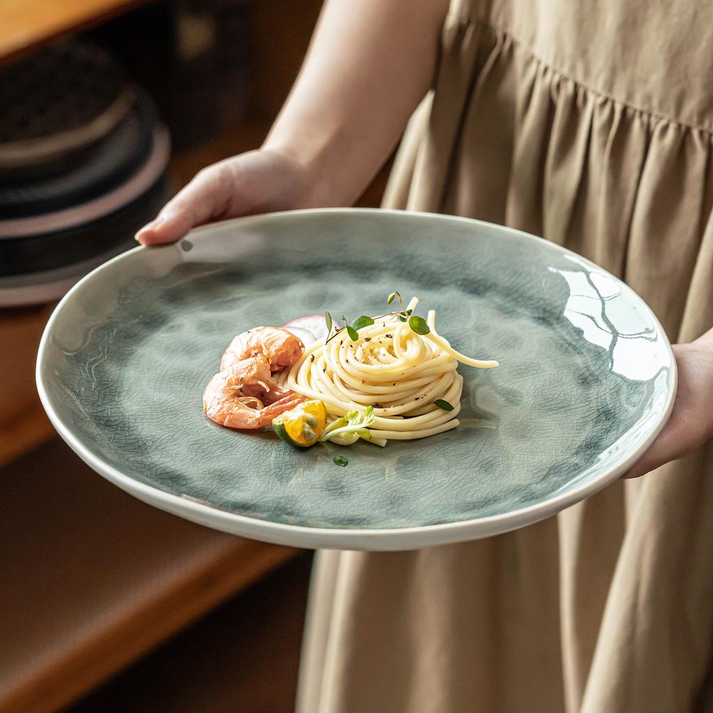 Advanced Sense Ice Crack Glaze Plate Collection Beautiful Ceramic Plate Vegetable Plate Household Commercial Tableware Large Plate Steak Plate
