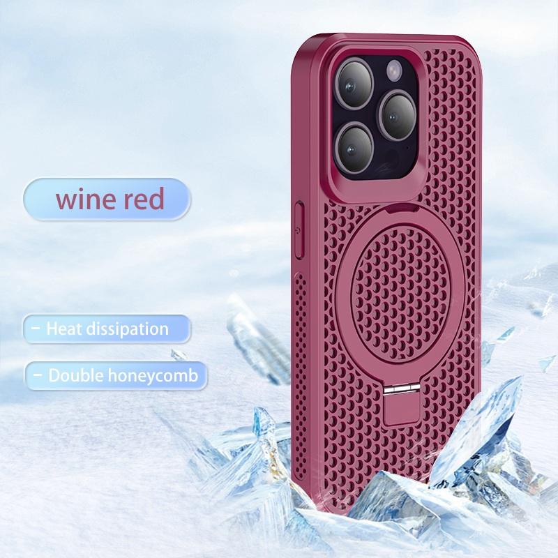 Magnetische Wärmeableitung Atmungsaktives Netz-Ständer-Rückseiten-Case für iPhone 16 15 13 12 11 Pro Max Pro16 Plus Kabelloses Ladecover
