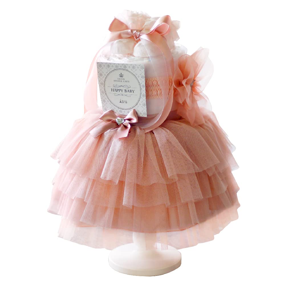 Diaper Cake for Baby Shower and Socks Dress Diaper Cake Antique Girls, Gift, Skirt, Hairband, Included, (Pampers S, Pink)