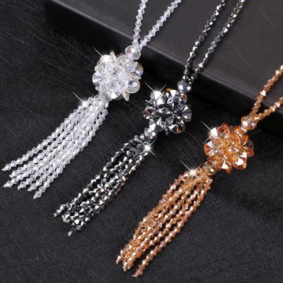 Korean Crystal Bead Long Necklace Women Autumn Winter Joker Sweater Chain Fashion 2025 Kpop Tassel Pendant Neck Decoration