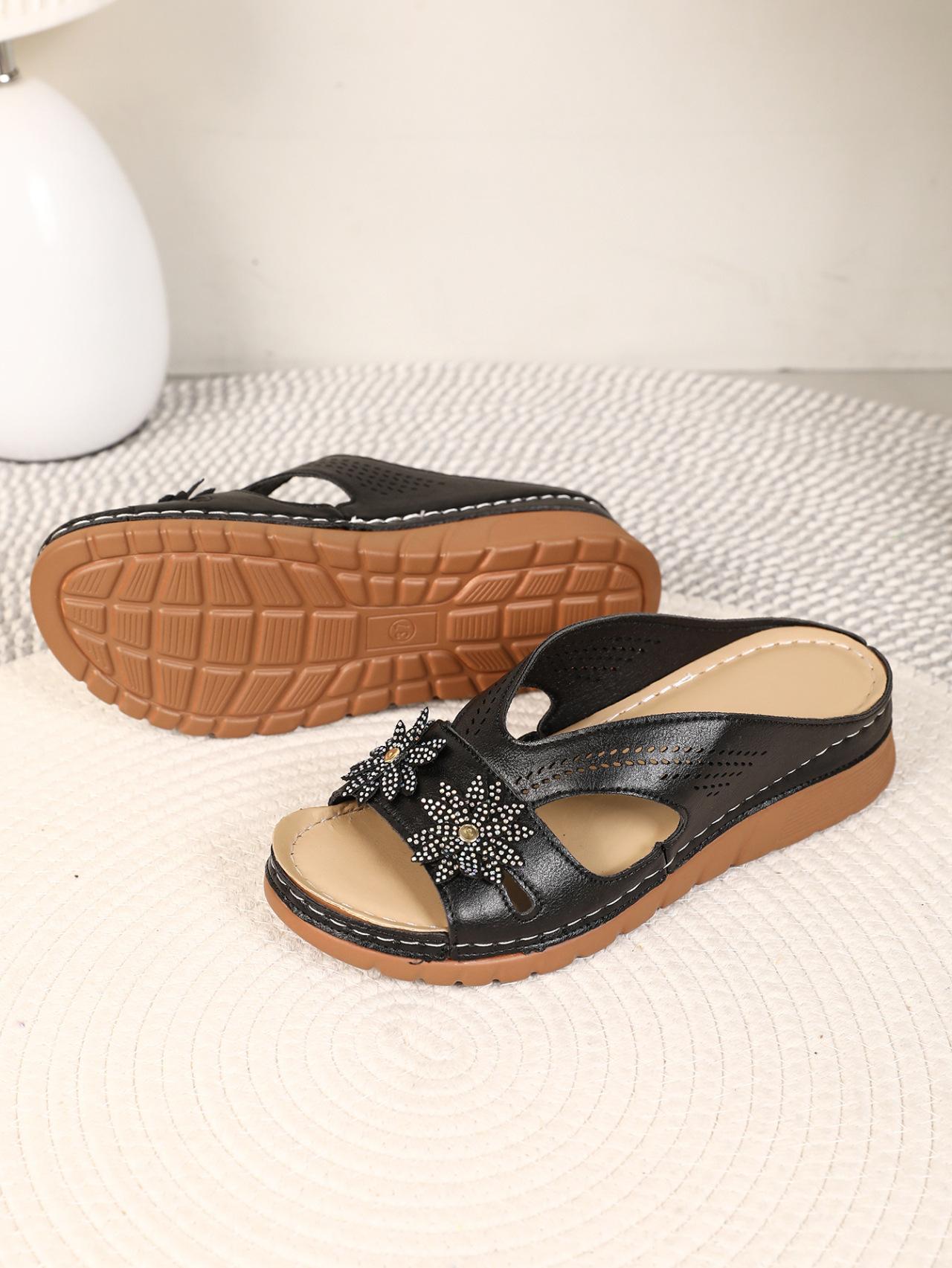 

Летние женские босоножки на танкетке с цветочным принтом, трансграничная торговля, толстая подошва, верхняя одежда, сандалии для езды. 36