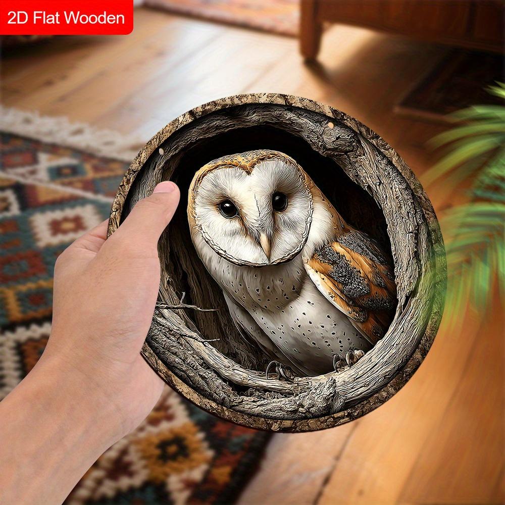 2D Flat 1pc Round Wooden Owl Tree Nest Decorative Art Sign, Art Hanging Home Decoration Wooden Sign, Wall Pediments with Owl Nest Design Element