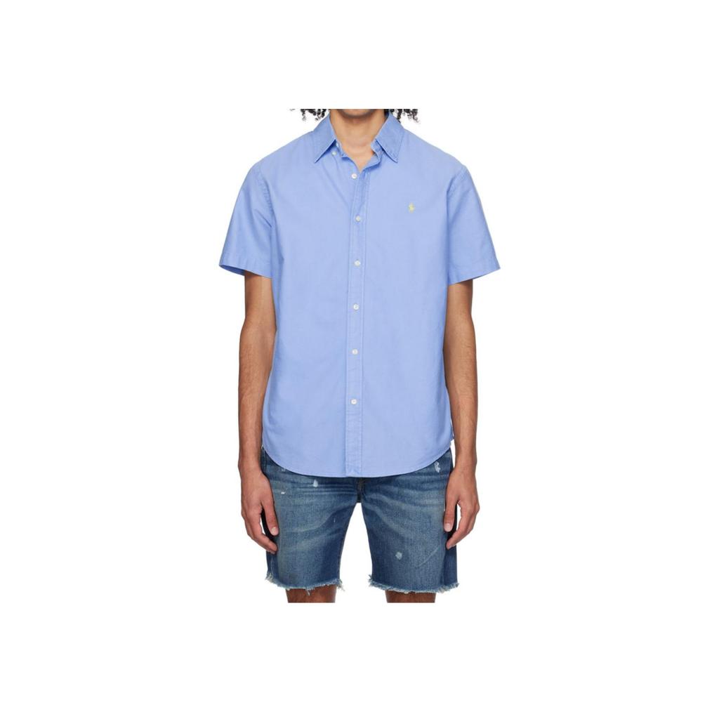 Polo Ralph Lauren Solid Color Polo Collar Logo Button Short Sleeve Shirt Men shirts Blue 710816449-018