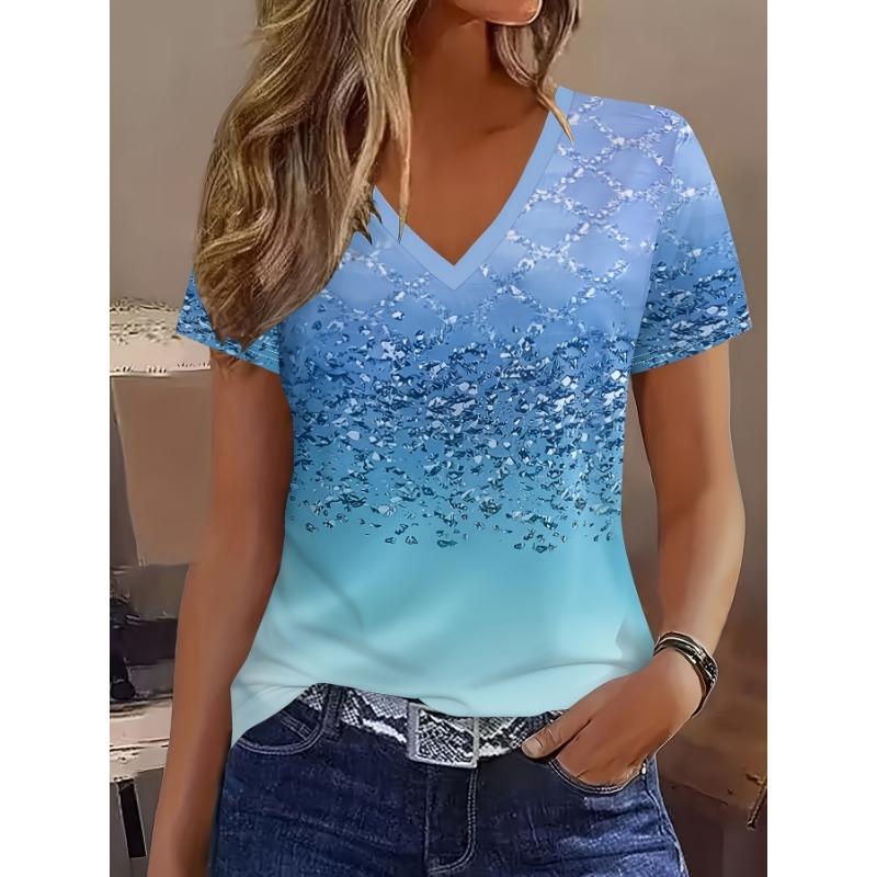 Women's Fashion Summer Trend Women's V-neck Short Sleeved T-shirt
