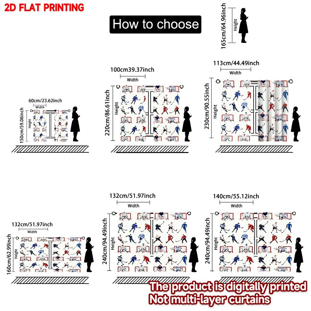 2D flat printing 2pcs Party Curtains Hockey Players and Goals Digital Printed Polyester Drapes Festive Curtains Perfect for