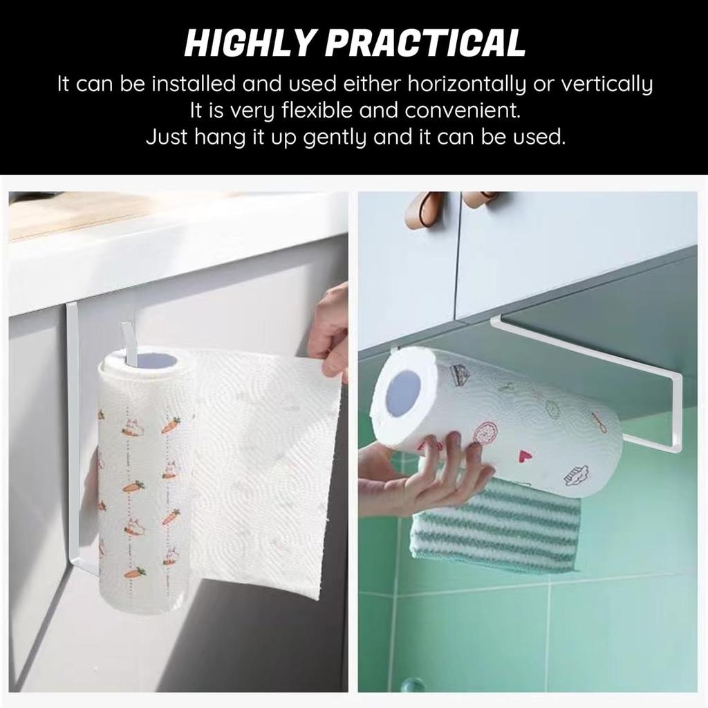 Under Cabinet Paper Towel Holder - Embedded Roll Dispenser for Kitchen with Adhesive Mount - No Drill Hanging Storage Rack for Tissue and