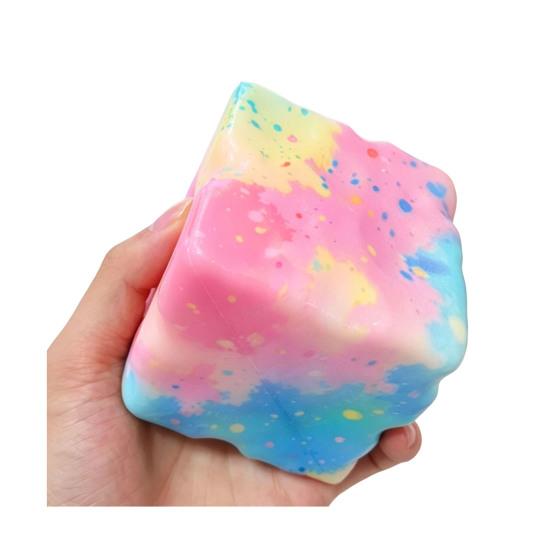 Cube Slow Rising Squeeze Toy, Maltose Texture Stress Relief Fidget, Soft Chewy Sensory Desk Decor with Gradient Tie-Dye, Portable Anxiety Relief Toy