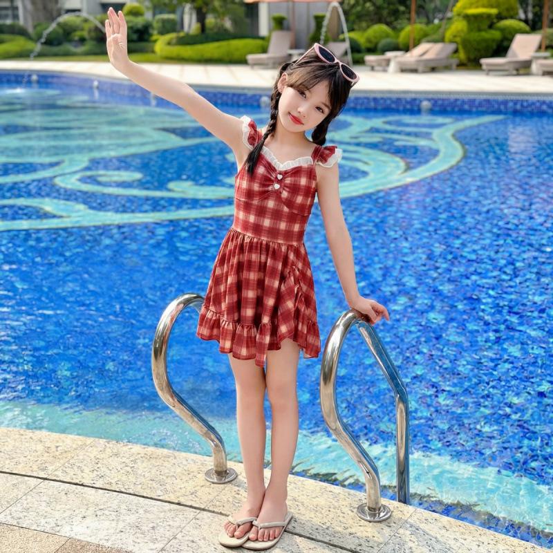 Girls Modest Skirted Swimsuit Tummy Control Slimming Student Bathing Suit For Spring